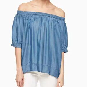 Kate Spade Broom Street Off-the-Shoulder Denim Top Blouse size XS Chambray